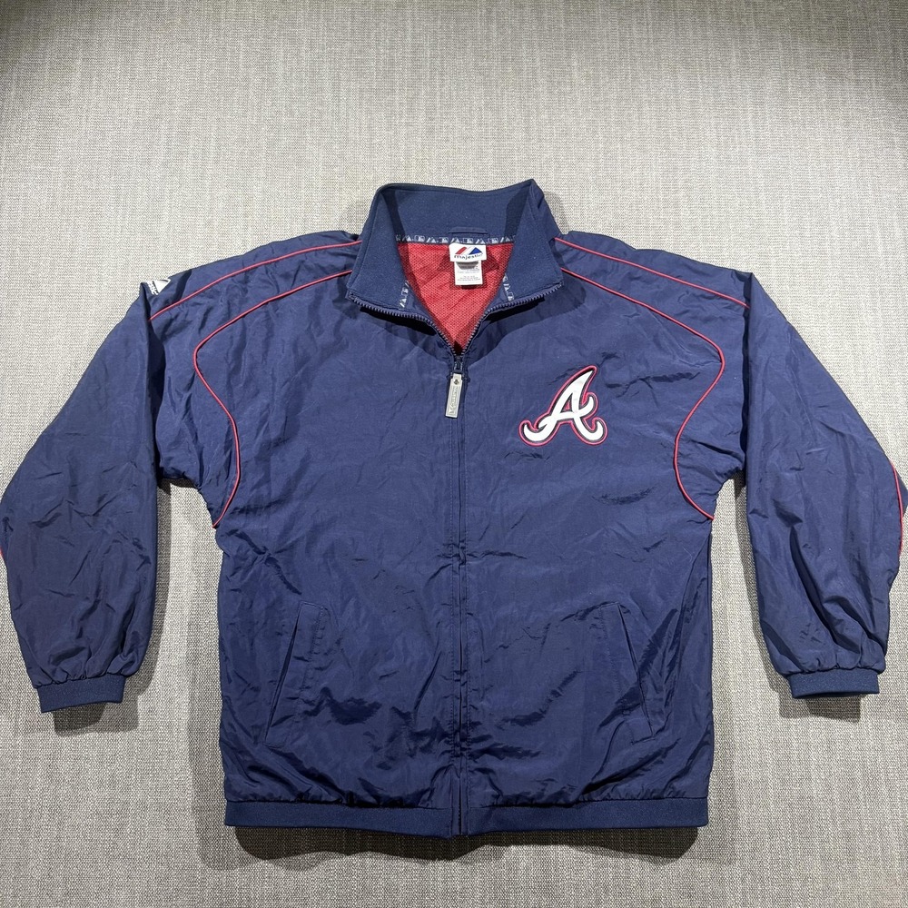 Atlanta Braves Jacket‎ Boys 16 Blue MLB Baseball Majestic Full Zip Windbreaker